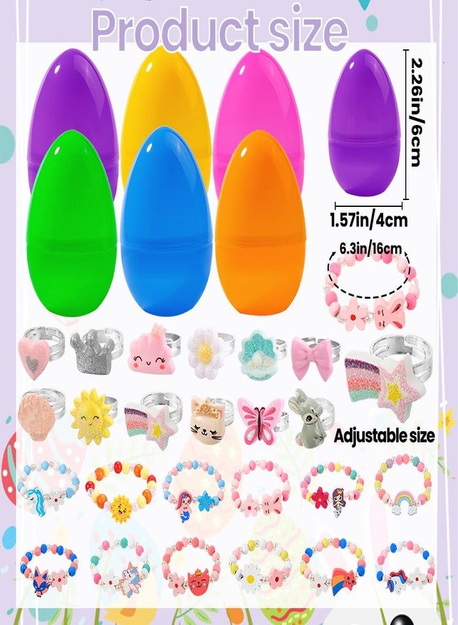 Vellibring 12 Pack Prefilled Easter Eggs with 24pcs Bracelets Rings Easter Basket Stuffers Egg Fillers for Girls Party Favors Kids Toddler Easter Presents - Image 2